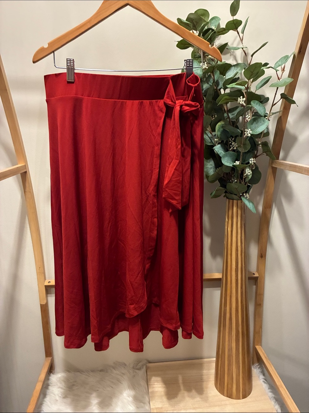torrid Red Wrap Midi Skirt with Side Tie Detail
